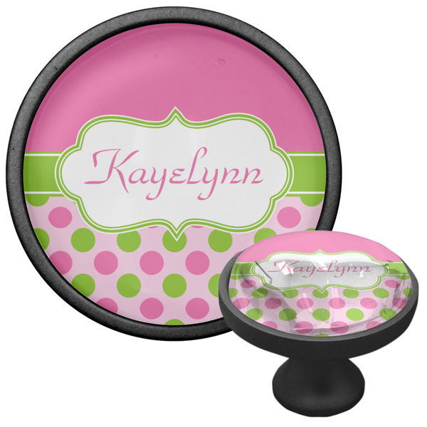 Pink & Green Dots Cabinet Knob - Black - Multi Angle