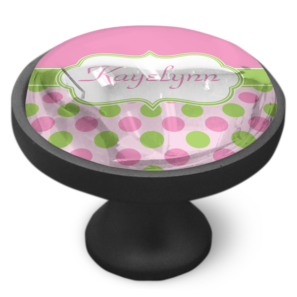 Pink & Green Dots Cabinet Knob - Black - Side