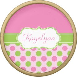 Pink & Green Dots Cabinet Knob - Gold (Personalized)
