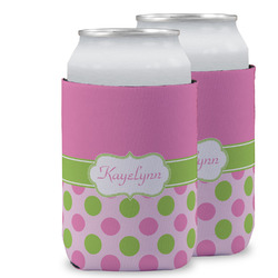 Pink & Green Dots Can Cooler (12 oz) w/ Name or Text