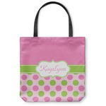 Pink & Green Dots Canvas Tote Bag - Small - 13"x13" (Personalized)