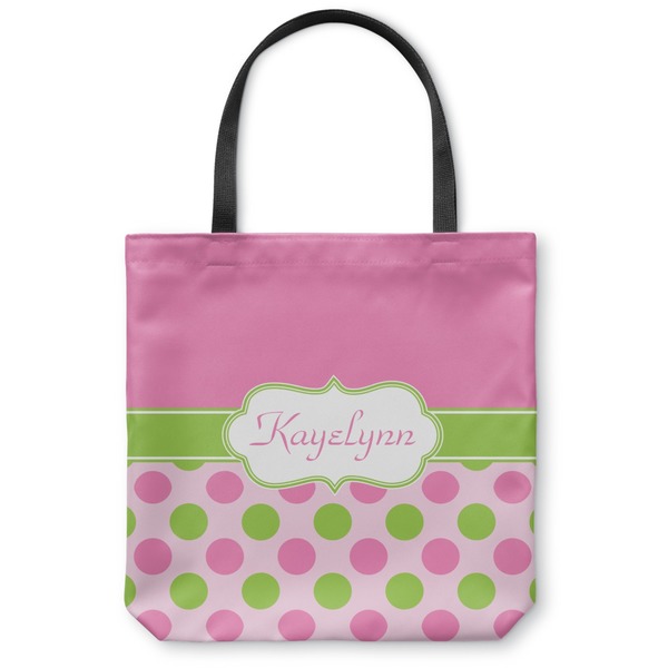 Custom Pink & Green Dots Canvas Tote Bag - Large - 18"x18" (Personalized)