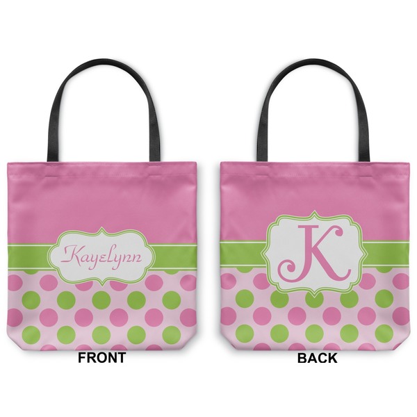 Pink & Green Dots Canvas Tote - Front and Back