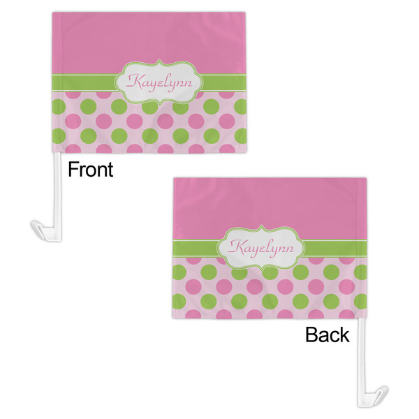 Pink & Green Dots Car Flag - 11" x 8" - Front & Back View