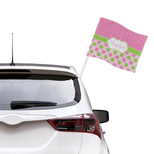 Pink & Green Dots Car Flag - Large - LIFESTYLE