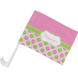 Pink & Green Dots Car Flag - Small w/ Name or Text