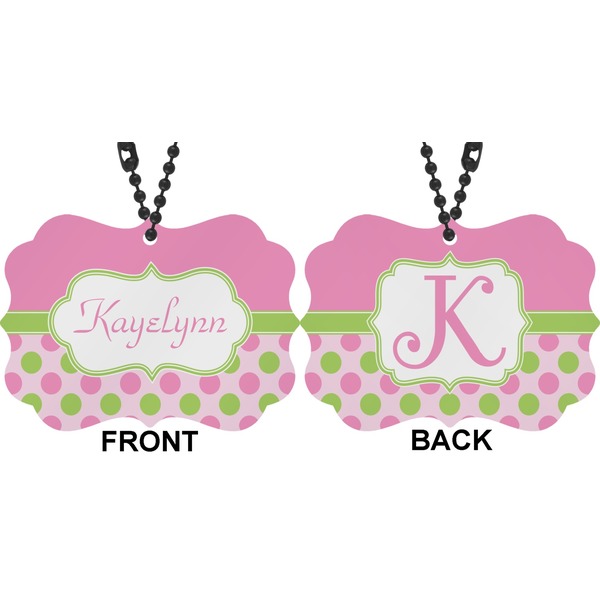 Pink & Green Dots Car Ornament (Approval)