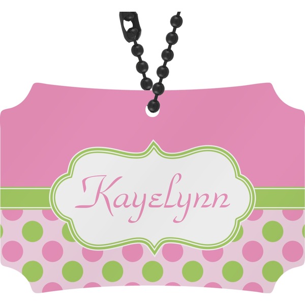 Custom Pink & Green Dots Rear View Mirror Ornament (Personalized)