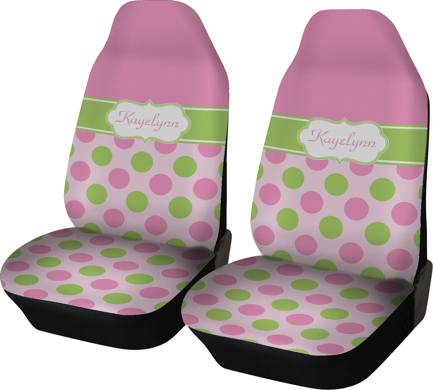 Pink & Green Dots Car Seat Covers (Set of Two) (Personalized