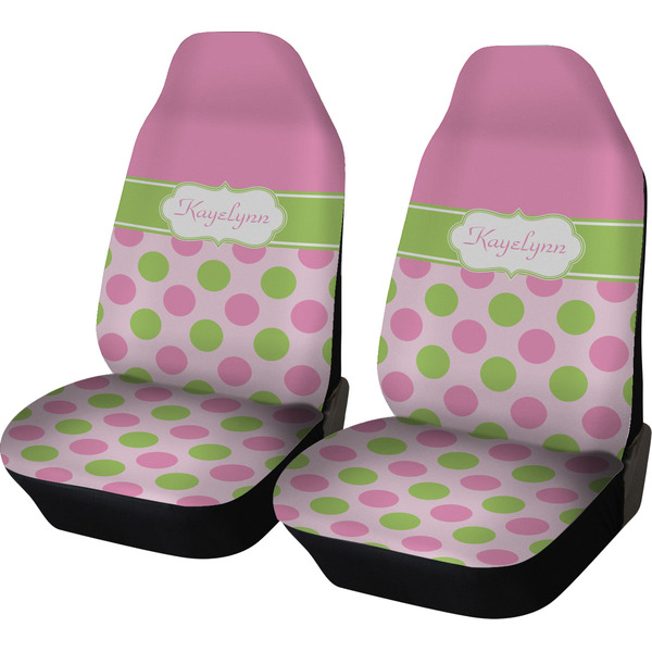 Custom Pink & Green Dots Car Seat Covers (Set of Two) (Personalized)
