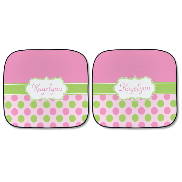 Pink & Green Dots Car Sun Shades - FRONT