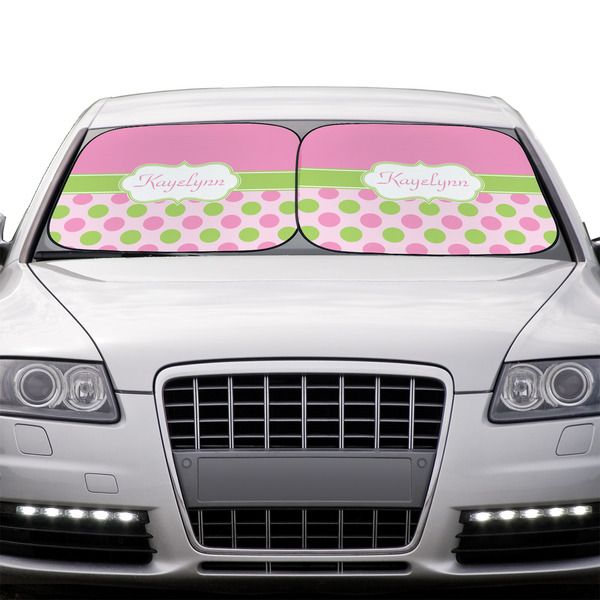 Pink & Green Dots Car Sun Shades - IN CONTEXT