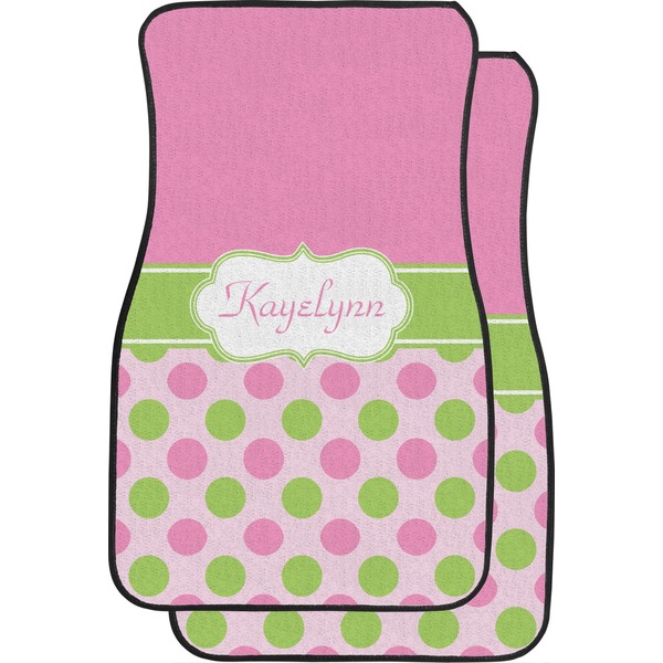 Custom Pink & Green Dots Car Floor Mats (Front Seat) (Personalized)