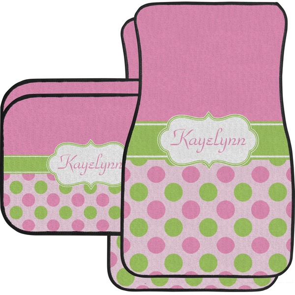 Custom Pink & Green Dots Car Floor Mats Set - 2 Front & 2 Back (Personalized)