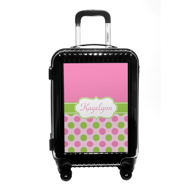 Custom Pink & Green Dots Carry On Hard Shell Suitcase (Personalized)