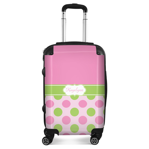 Custom Pink & Green Dots Suitcase - 20" Carry On (Personalized)