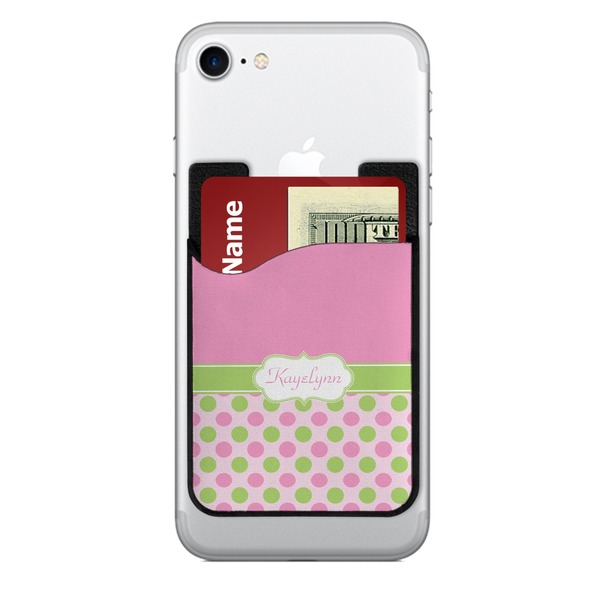 Custom Pink & Green Dots 2-in-1 Cell Phone Credit Card Holder & Screen Cleaner (Personalized)