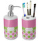 Pink & Green Dots Ceramic Bathroom Accessories Set (Personalized)
