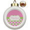 Pink & Green Dots Ceramic Christmas Ornament - Poinsettias (Front View)