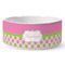 Pink & Green Dots Ceramic Dog Bowl - Medium - Front