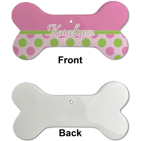 Pink & Green Dots Ceramic Flat Ornament - Bone Front & Back Single Print (APPROVAL)