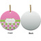 Pink & Green Dots Ceramic Flat Ornament - Circle Front & Back (APPROVAL)