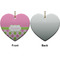 Pink & Green Dots Ceramic Flat Ornament - Heart Front & Back (APPROVAL)
