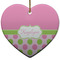 Pink & Green Dots Ceramic Flat Ornament - Heart (Front)
