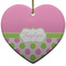 Pink & Green Dots Heart Ceramic Ornament w/ Name or Text