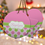 Pink & Green Dots Ceramic Ornament w/ Name or Text