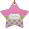 Pink & Green Dots Ceramic Flat Ornament - Star (Front)