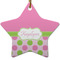 Pink & Green Dots Star Ceramic Ornament w/ Name or Text