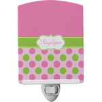 Pink & Green Dots Ceramic Night Light w/ Name or Text