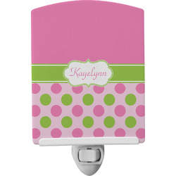 Pink & Green Dots Ceramic Night Light w/ Name or Text