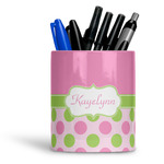 Pink & Green Dots Ceramic Pen Holder