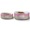 Pink & Green Dots Ceramic Dog Bowls - Size Comparison