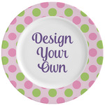 Pink & Green Dots Ceramic Dinner Plates (Set of 4) (Personalized)