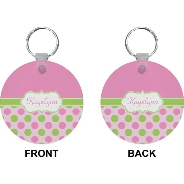 Pink & Green Dots Circle Keychain (Front + Back)