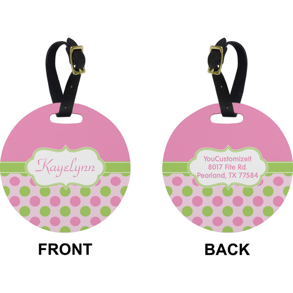 Pink & Green Dots Circle Luggage Tag (Front + Back)