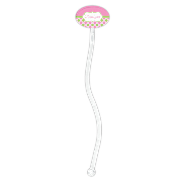Pink & Green Dots Clear Plastic 7" Stir Stick - Oval - Single Stick
