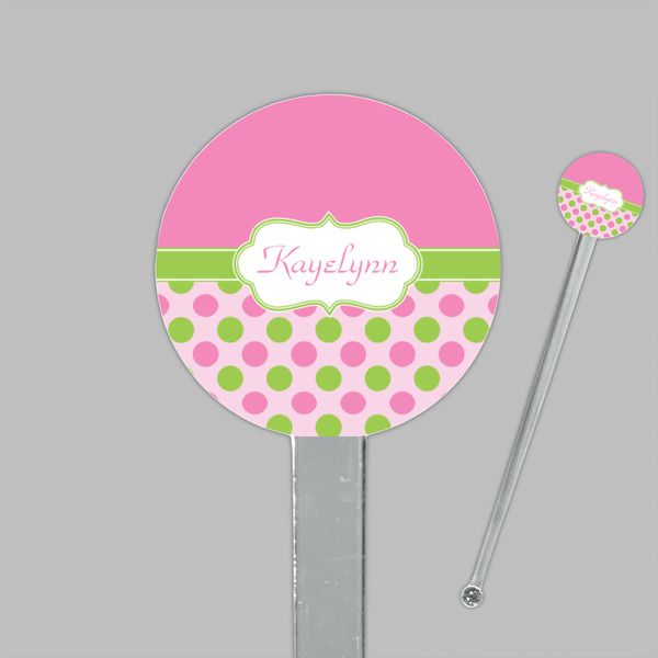 Pink & Green Dots Clear Plastic 7" Stir Stick - Round - Closeup