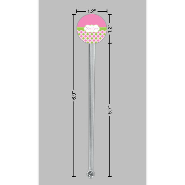 Pink & Green Dots Clear Plastic 7" Stir Stick - Round - Dimensions