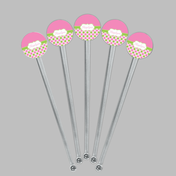 Pink & Green Dots Clear Plastic 7" Stir Stick - Round - Fan View