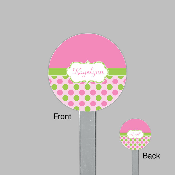 Pink & Green Dots Clear Plastic 7" Stir Stick - Round - Front & Back