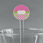 Pink & Green Dots 5.5" Round Plastic Stir Sticks - Clear (Personalized)