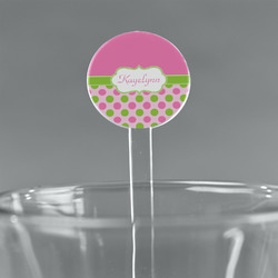 Pink & Green Dots 7" Round Plastic Stir Sticks - Clear (Personalized)