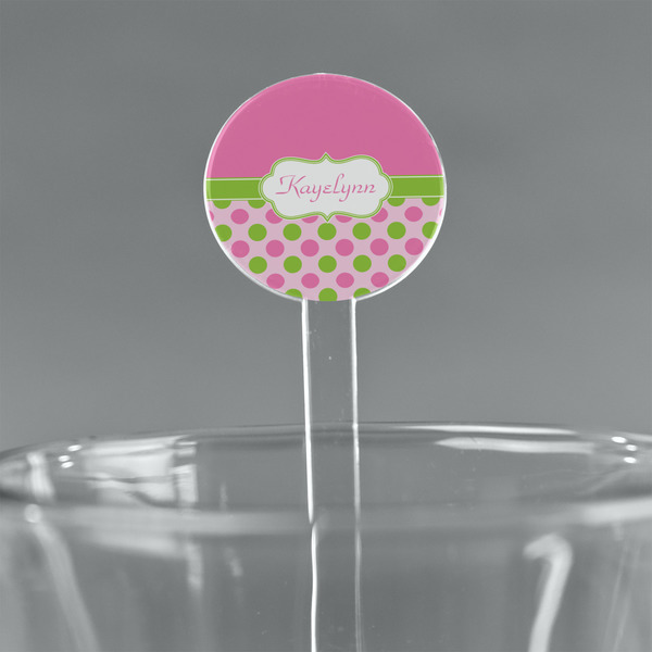 Custom Pink & Green Dots 5.5" Round Plastic Stir Sticks - Clear (Personalized)
