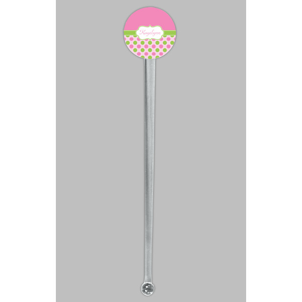 Pink & Green Dots Clear Plastic 7" Stir Stick - Round - Single Stick
