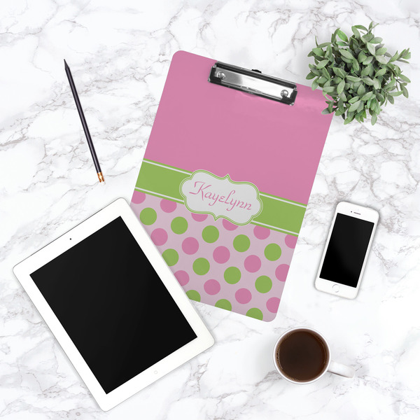 Pink & Green Dots Clipboard - Lifestyle Photo