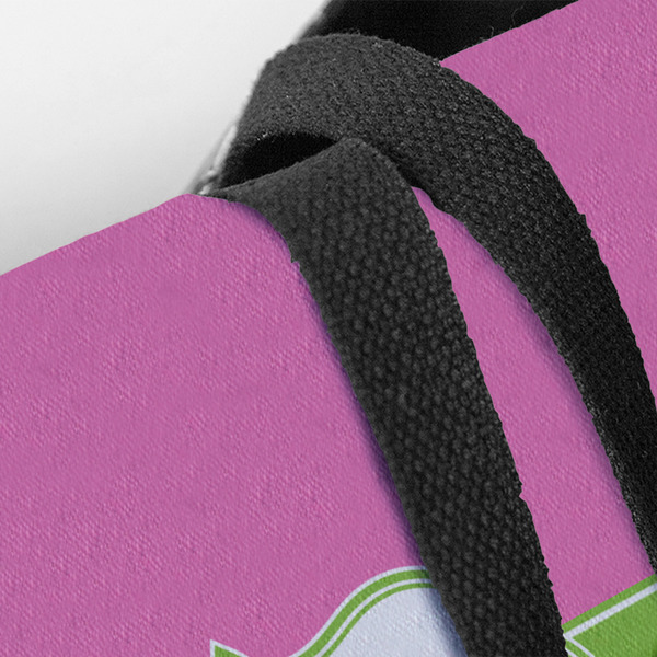 Pink & Green Dots Closeup of Tote w/Black Handles